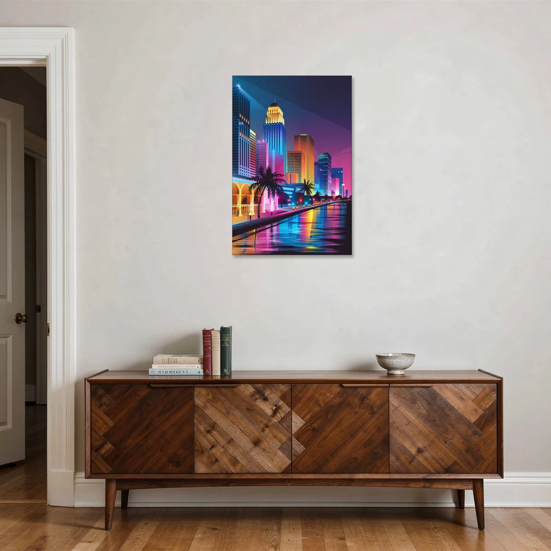 Miami Cityscape by Night - Canvas Wall Art - Coffee Table - 24x36