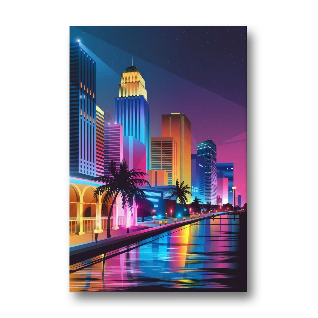 Miami Cityscape by Night - Canvas Wall Art - Front