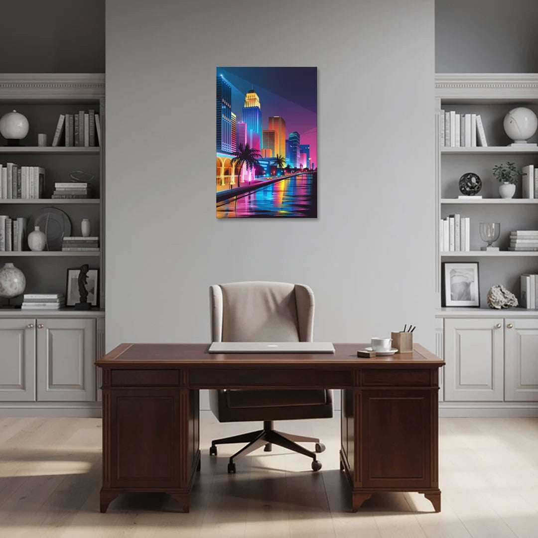 Miami Cityscape by Night - Canvas Wall Art - Office - 24x36