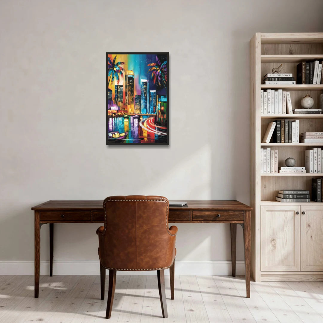 Miami Downtown Energy - Black Framed Canvas Wall Art - Office - 20x30