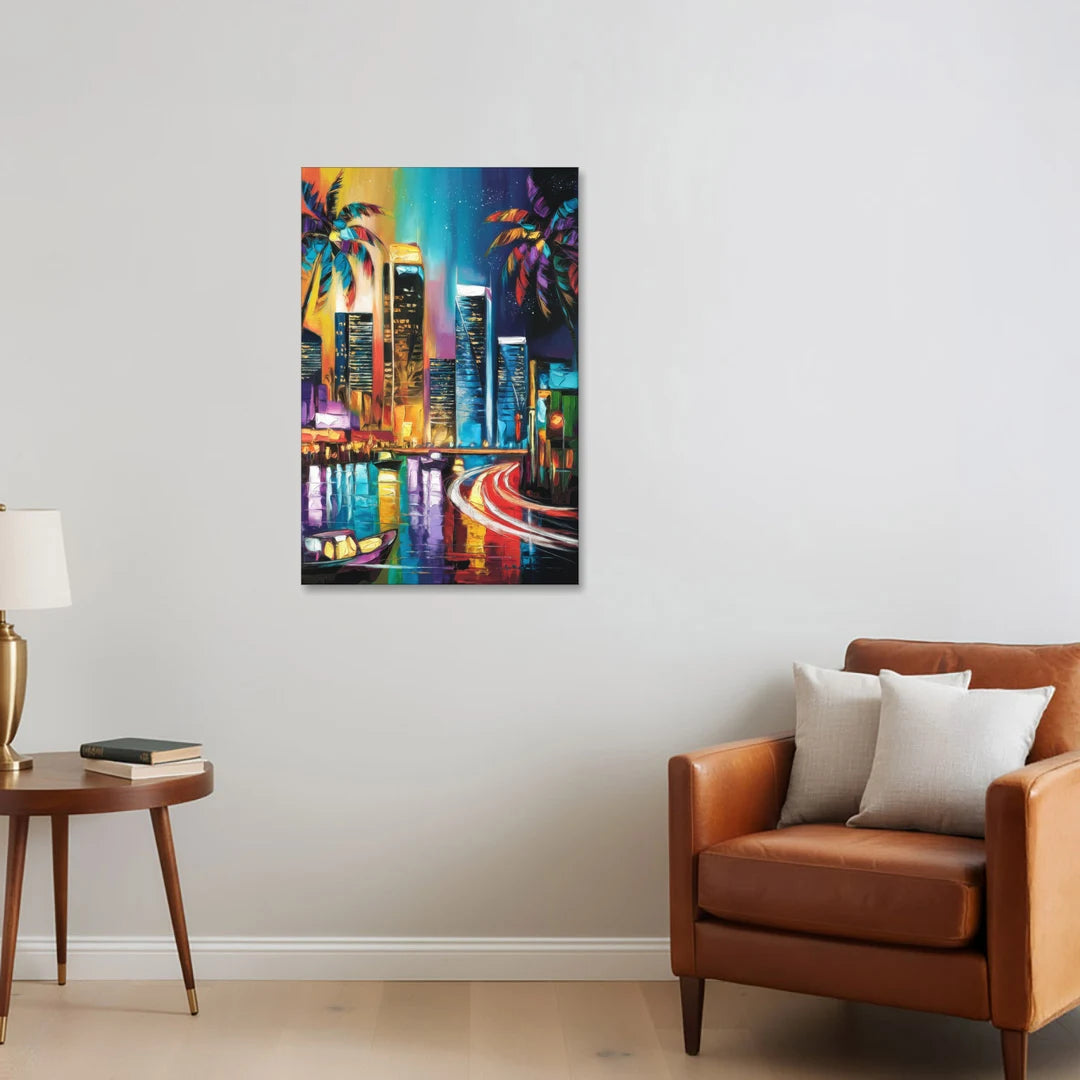 Miami Downtown Energy - Canvas Wall Art - Sofa - 24x36
