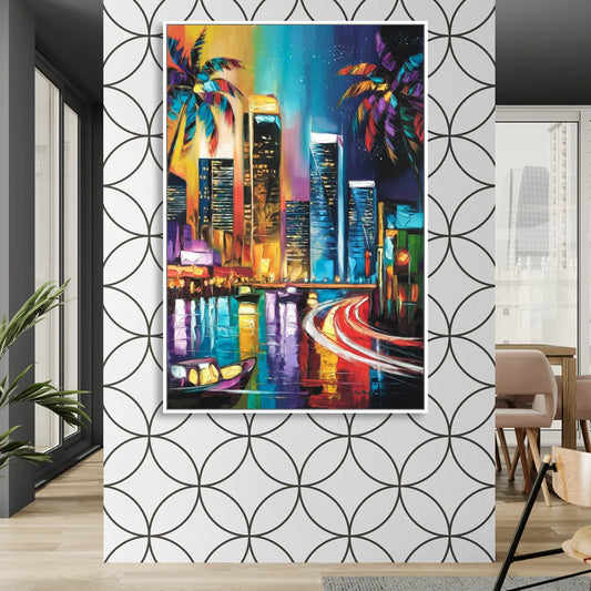 Miami Downtown Energy Living Room - White Canvas Wall Art