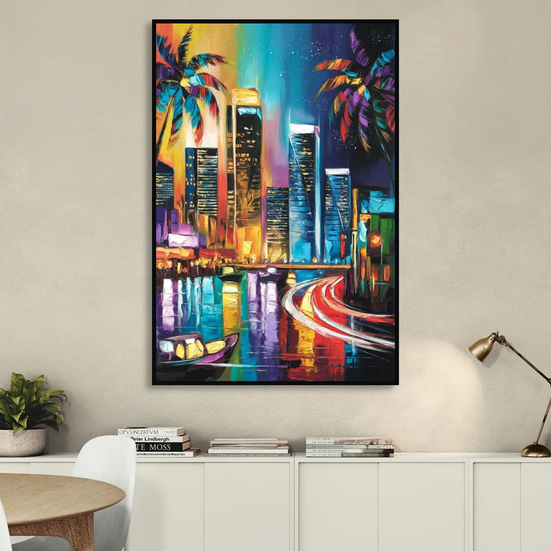 Miami Downtown Energy Sitting Room - Black Canvas Wall Art