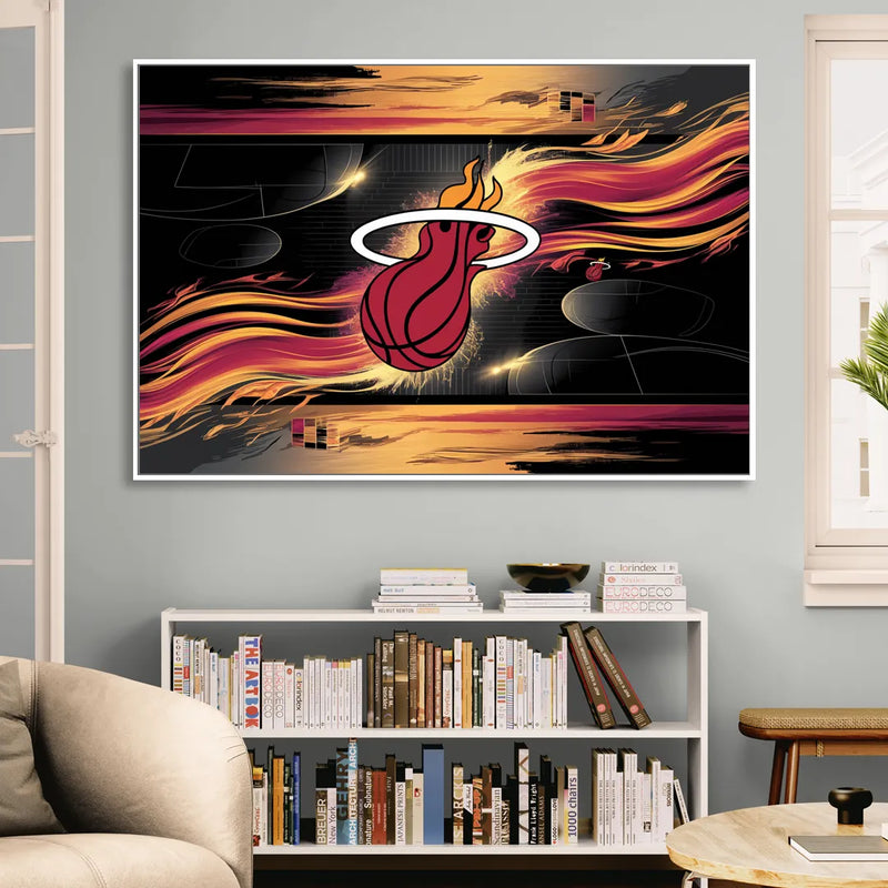 Miami Heat Basketball Living Room - White Canvas Wall Art