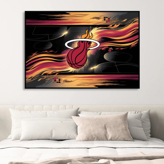 Miami Heat Basketball Living Room - Black Canvas Wall Art