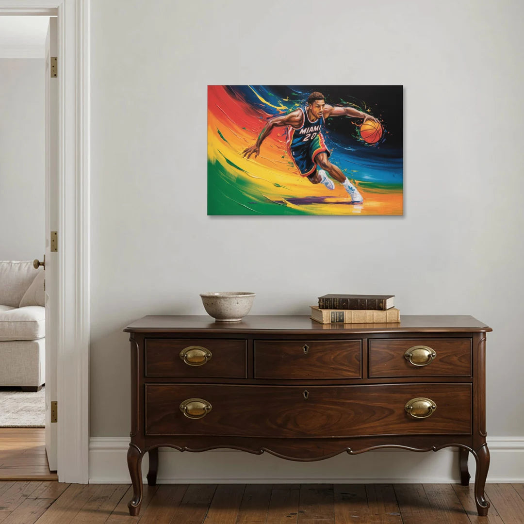 Miami Heat Energetic Basketball Impressionism Art - Canvas Wall Art - Coffee Table - 36x24