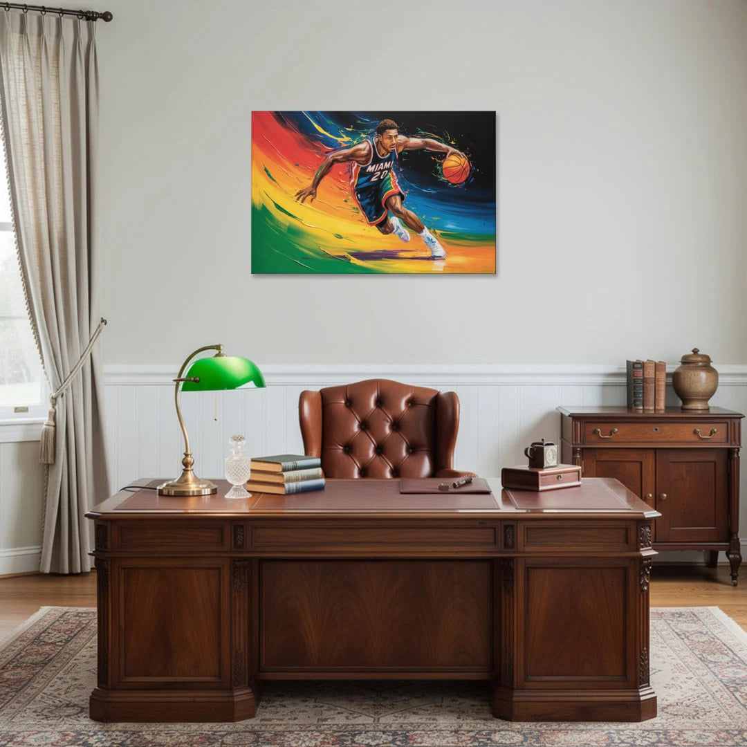 Miami Heat Energetic Basketball Impressionism Art - Canvas Wall Art - Office - 36x24