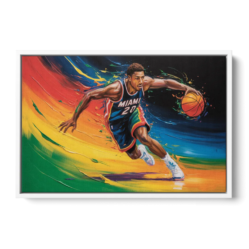 Miami Heat Energetic Basketball Impressionism Art Front - White Canvas Wall Art
