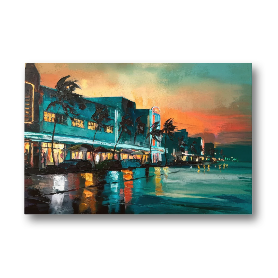 Miami Ocean Drive Lights - Canvas Wall Art - Front