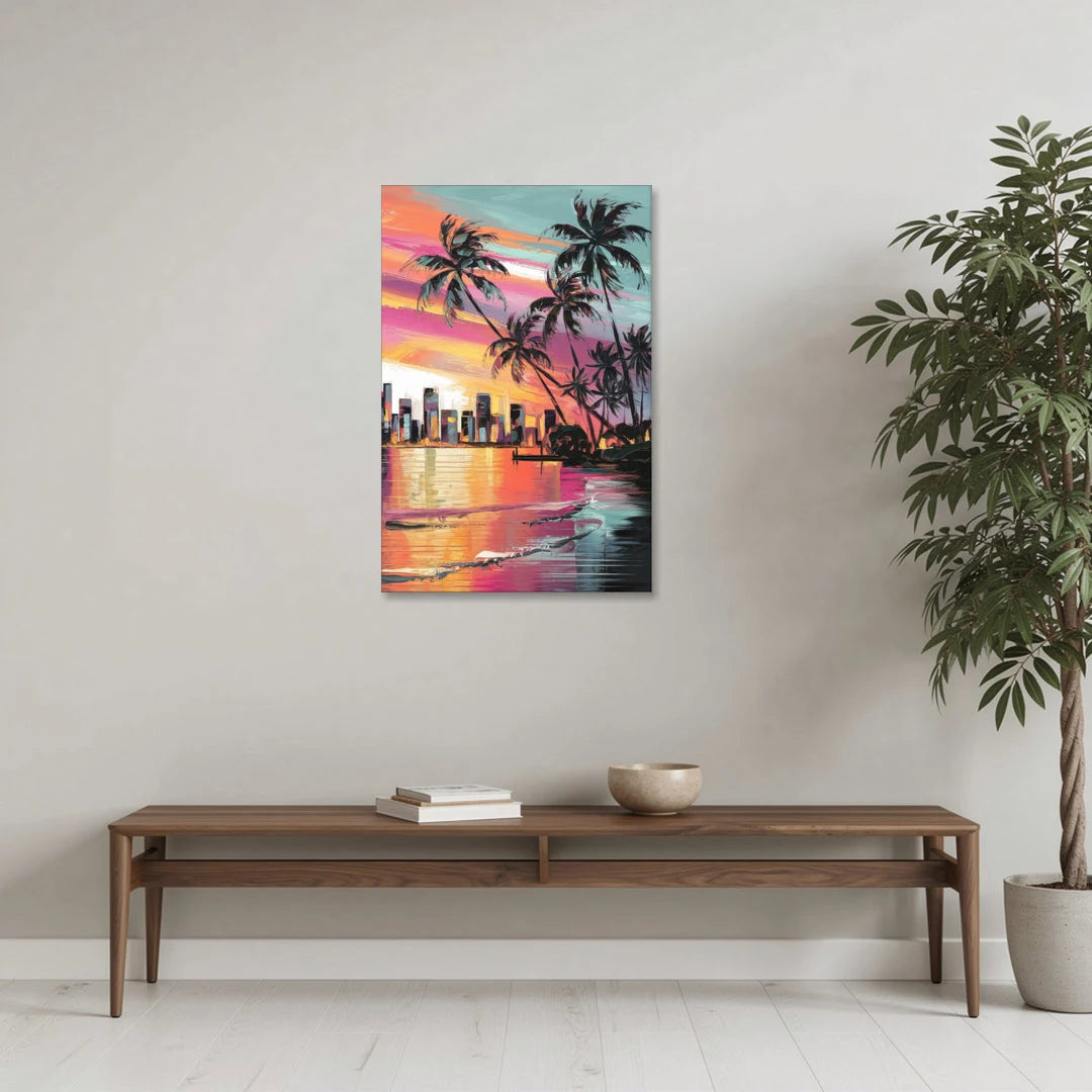 Miami Palm Trees and Sunset - Canvas Wall Art - Coffee Table - 24x36