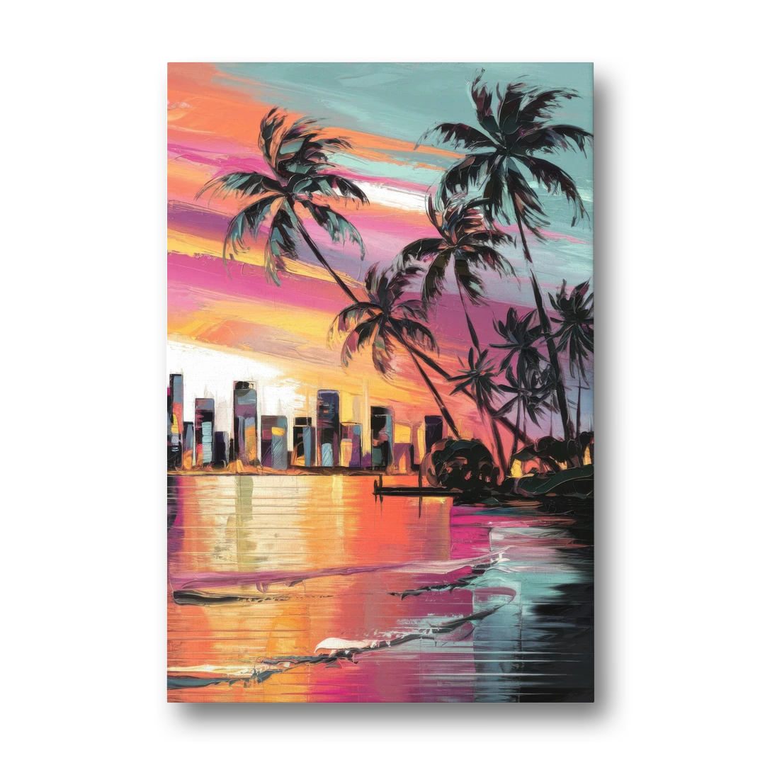 Miami Palm Trees and Sunset - Canvas Wall Art - Front