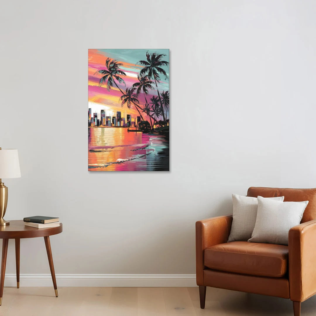 Miami Palm Trees and Sunset - Canvas Wall Art - Sofa - 24x36