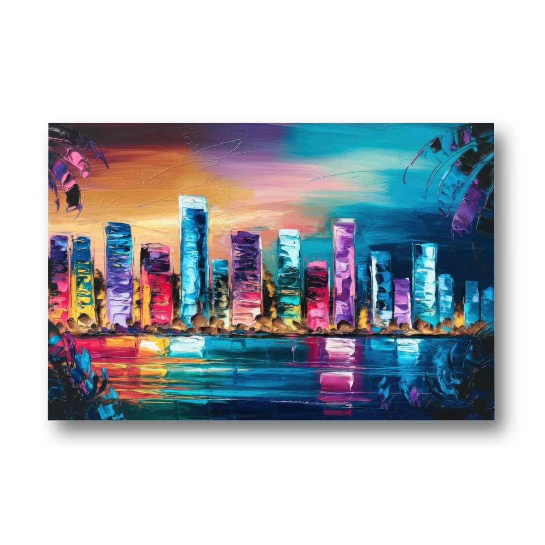 Miami Skyline Reflection - Canvas Wall Art - Front