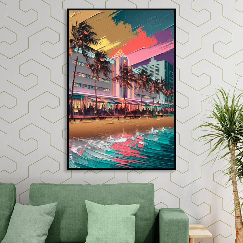 Miami South Beach Charm Living Room - Black Canvas Wall Art