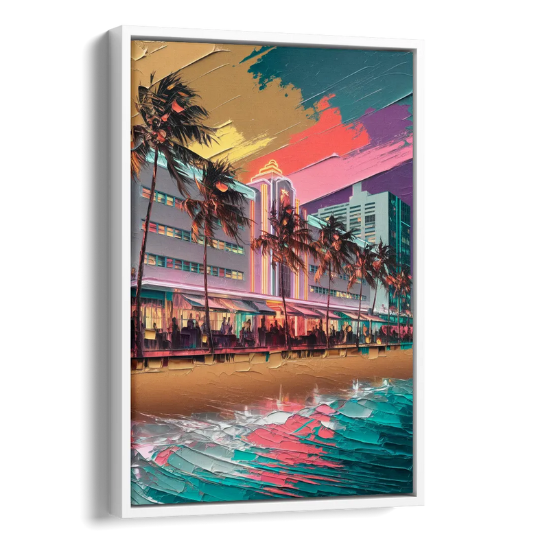 Miami South Beach Charm Side - White Canvas Wall Art