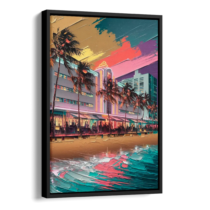 Miami South Beach Charm Side - Black Canvas Wall Art