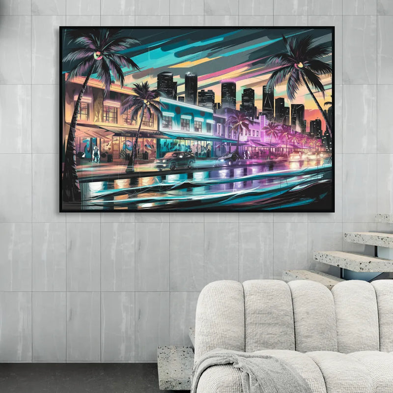 Miami Street Art Culture Sitting Room - Black Canvas Wall Art