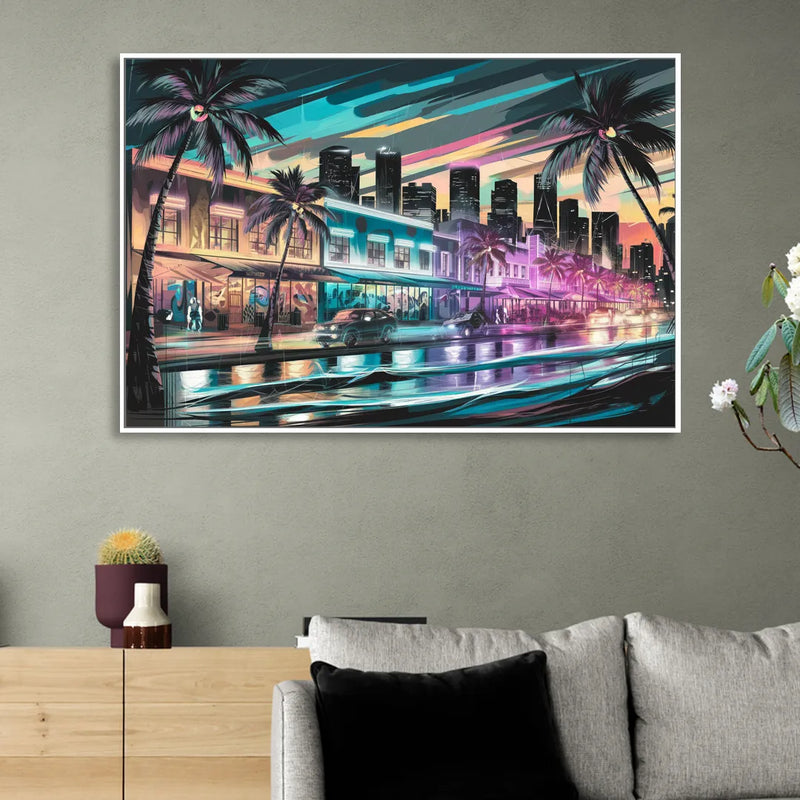 Miami Street Art Culture Living Room - White Canvas Wall Art