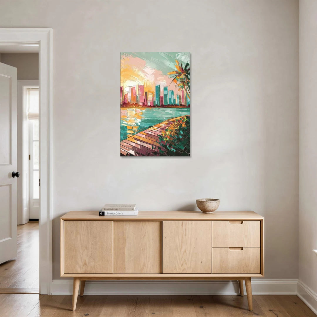 Miami Sunrise Over Water - Canvas Wall Art - Coffee Table - 24x36