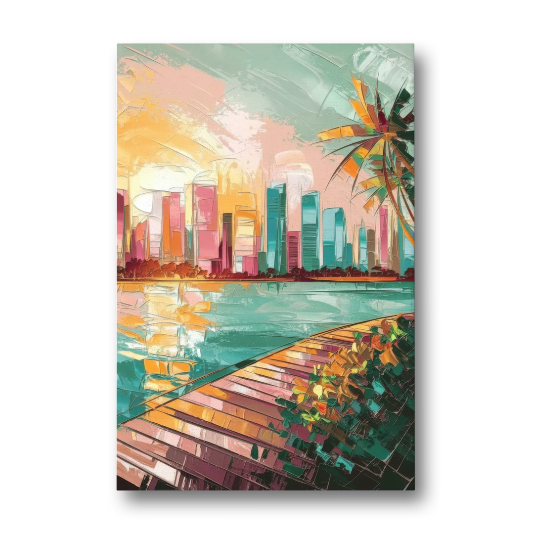 Miami Sunrise Over Water - Canvas Wall Art - Front