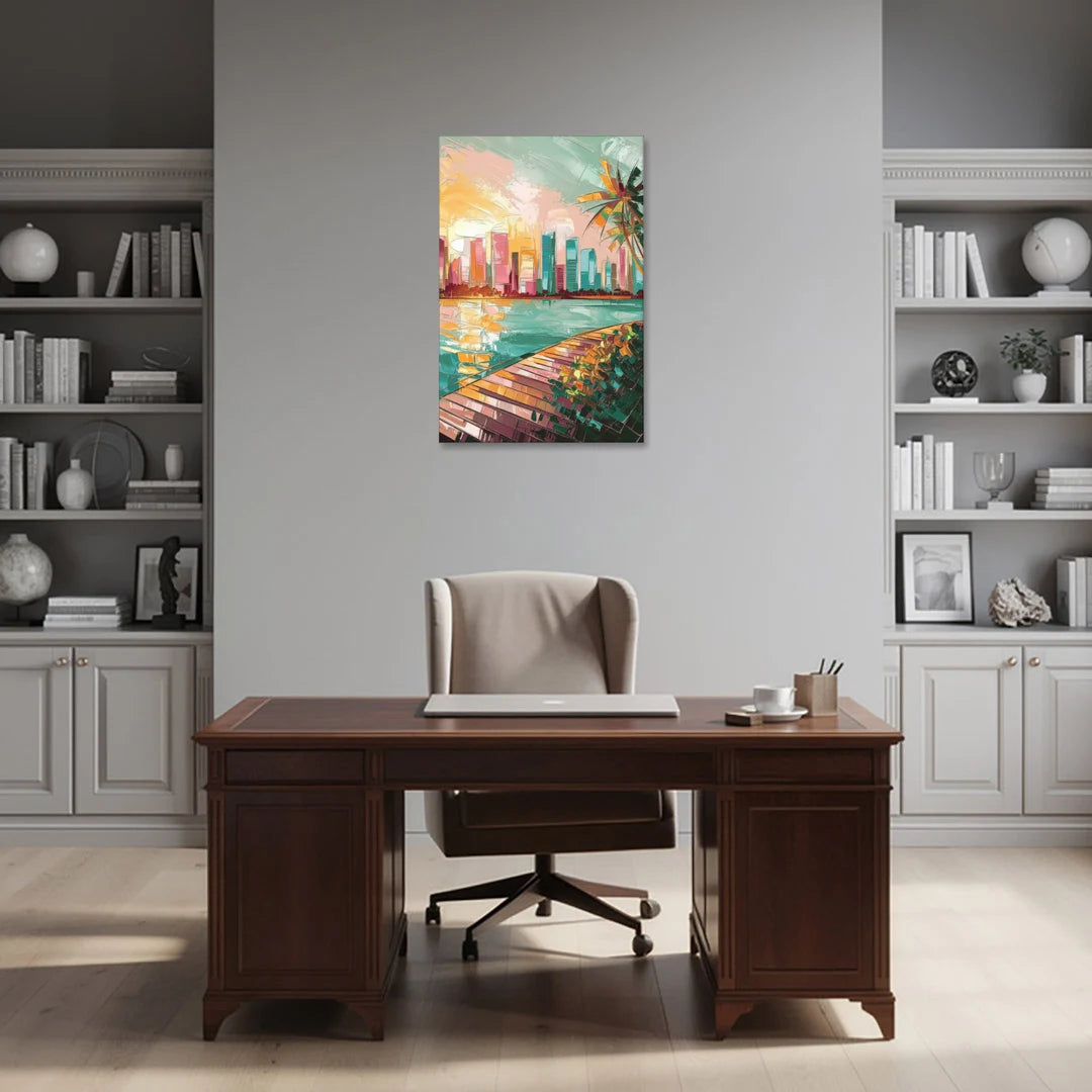 Miami Sunrise Over Water - Canvas Wall Art - Office - 24x36