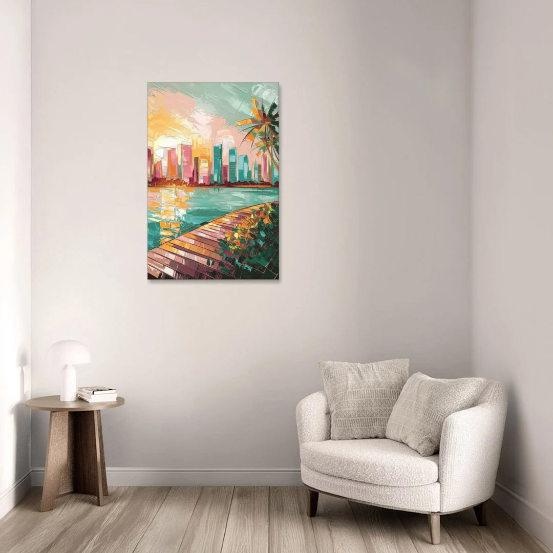 Miami Sunrise Over Water - Canvas Wall Art - Sofa - 24x36