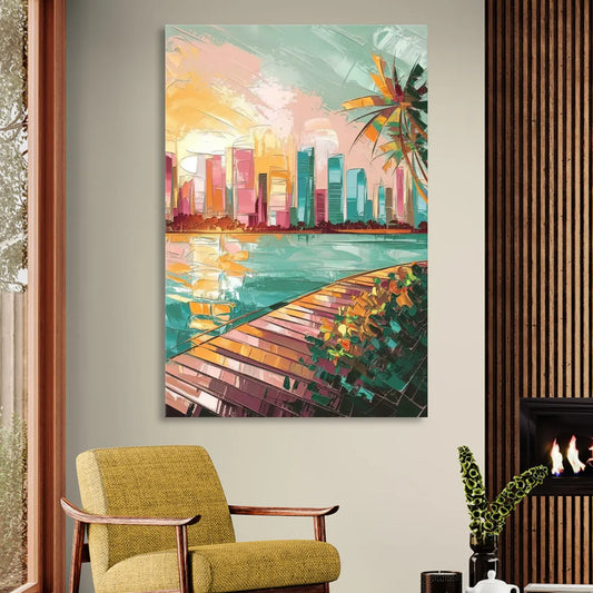 Miami Sunrise Over Water Living Room - Canvas Wall Art