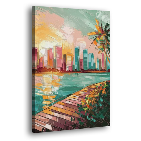 Miami Sunrise Over Water - Canvas Wall Art