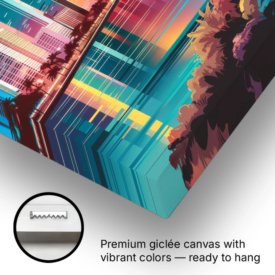 Miami Sunset Boulevard - Canvas Wall Art - Gallery Wrap Corner