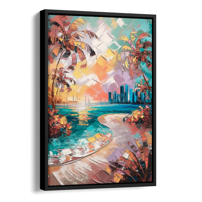 Miami Tropical Paradise Side - Black Canvas Wall Art