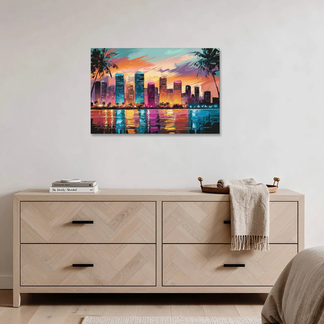 Miami Urban Sunset Glow - Canvas Wall Art - Coffee Table - 36x24