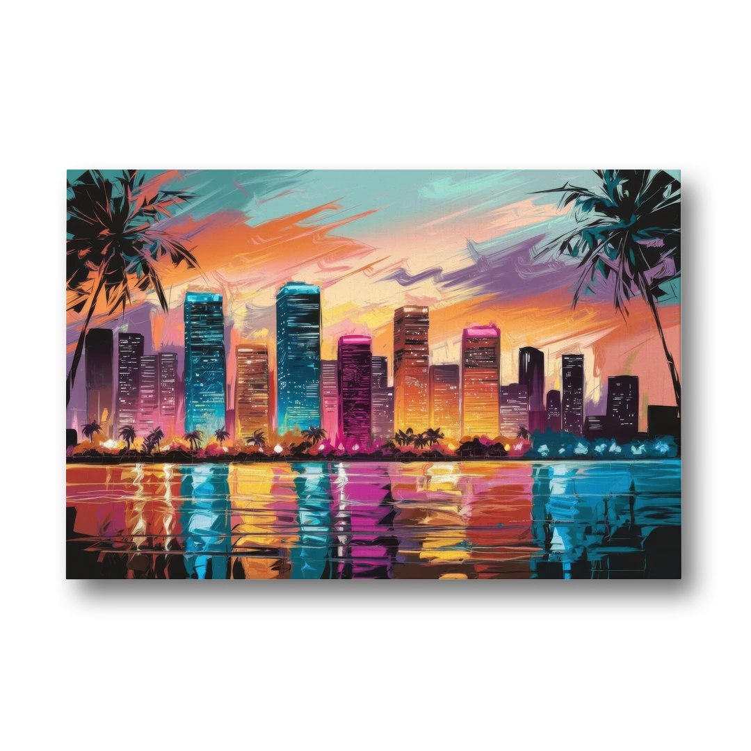 Miami Urban Sunset Glow - Canvas Wall Art - Front
