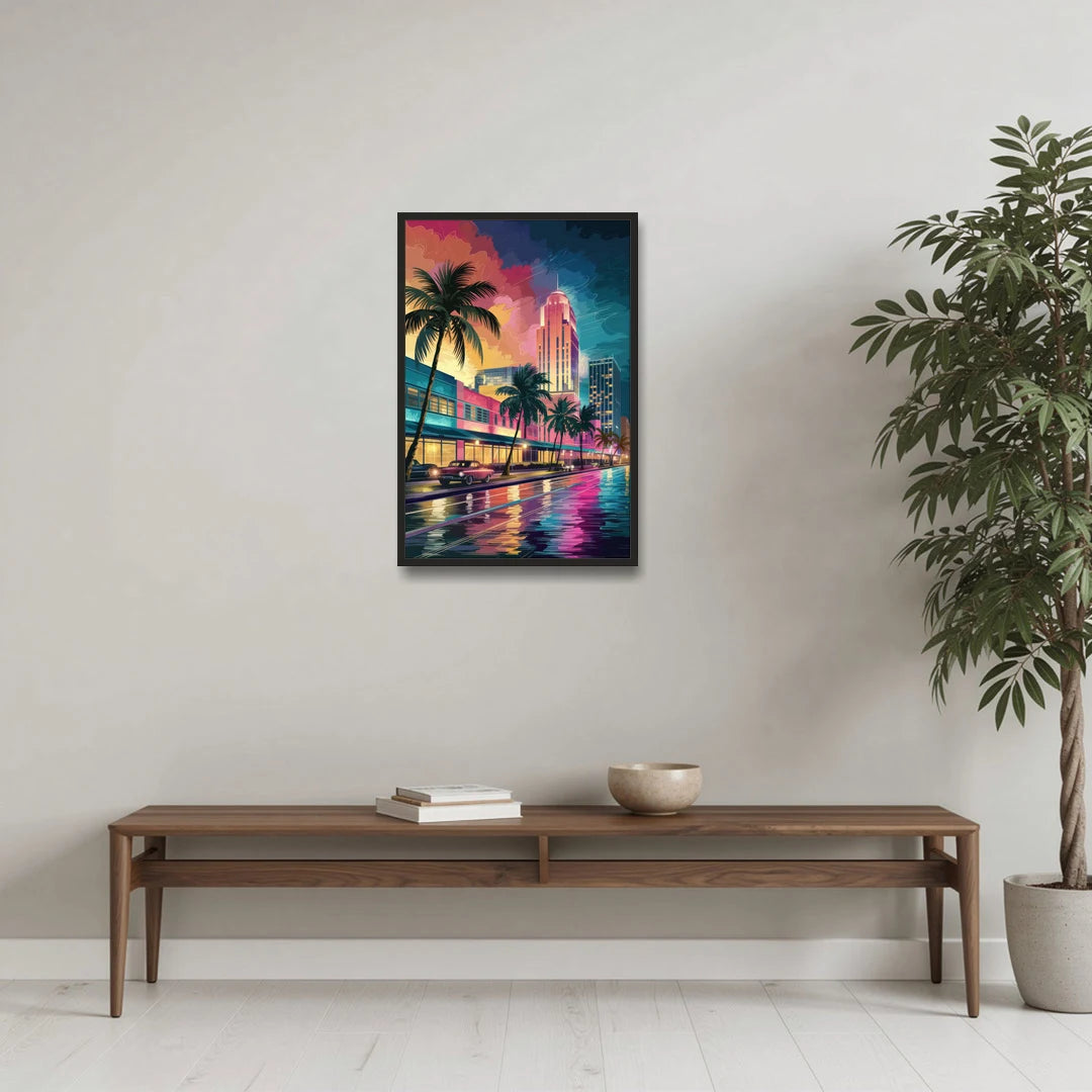 Miami Vibrant Colors - Black Framed Canvas Wall Art - Coffee Table - 20x30