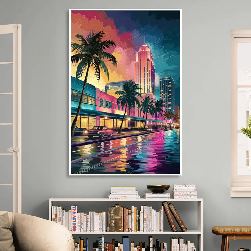 Miami Vibrant Colors Sitting Room - White Canvas Wall Art