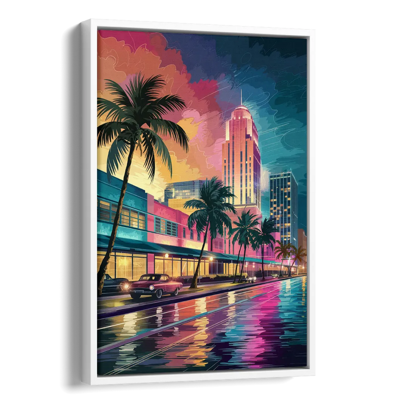 Miami Vibrant Colors Side - White Canvas Wall Art