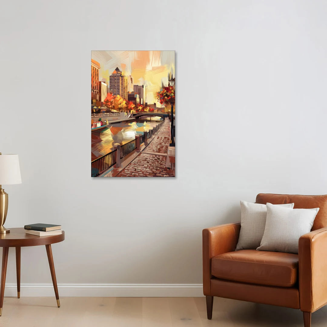 Milwaukee Riverwalk Views - Canvas Wall Art - Sofa - 24x36