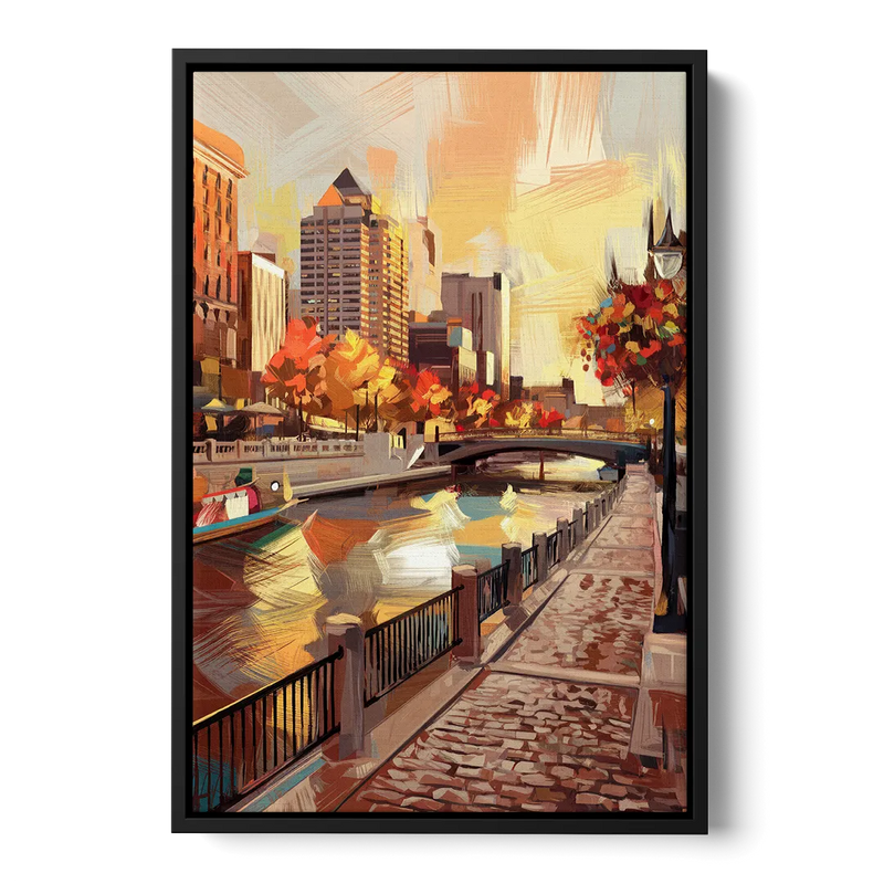 Milwaukee Riverwalk Views Front - Black Canvas Wall Art