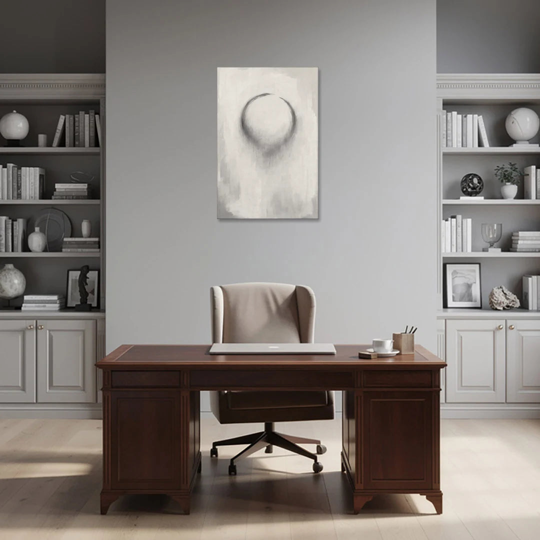 Minimalist Black and White Dissolving Charcoal Circle - Canvas Wall Art - Office - 24x36