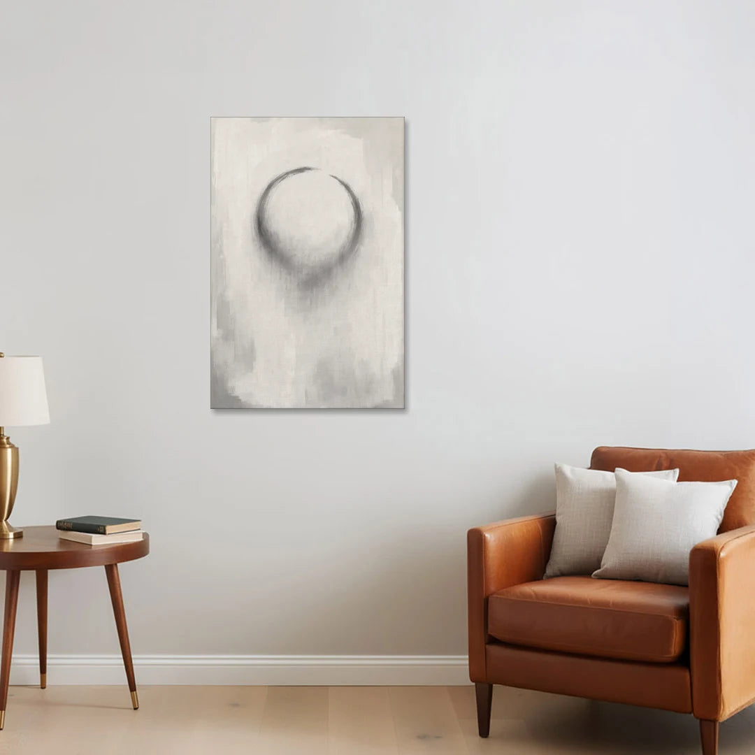 Minimalist Black and White Dissolving Charcoal Circle - Canvas Wall Art - Sofa - 24x36