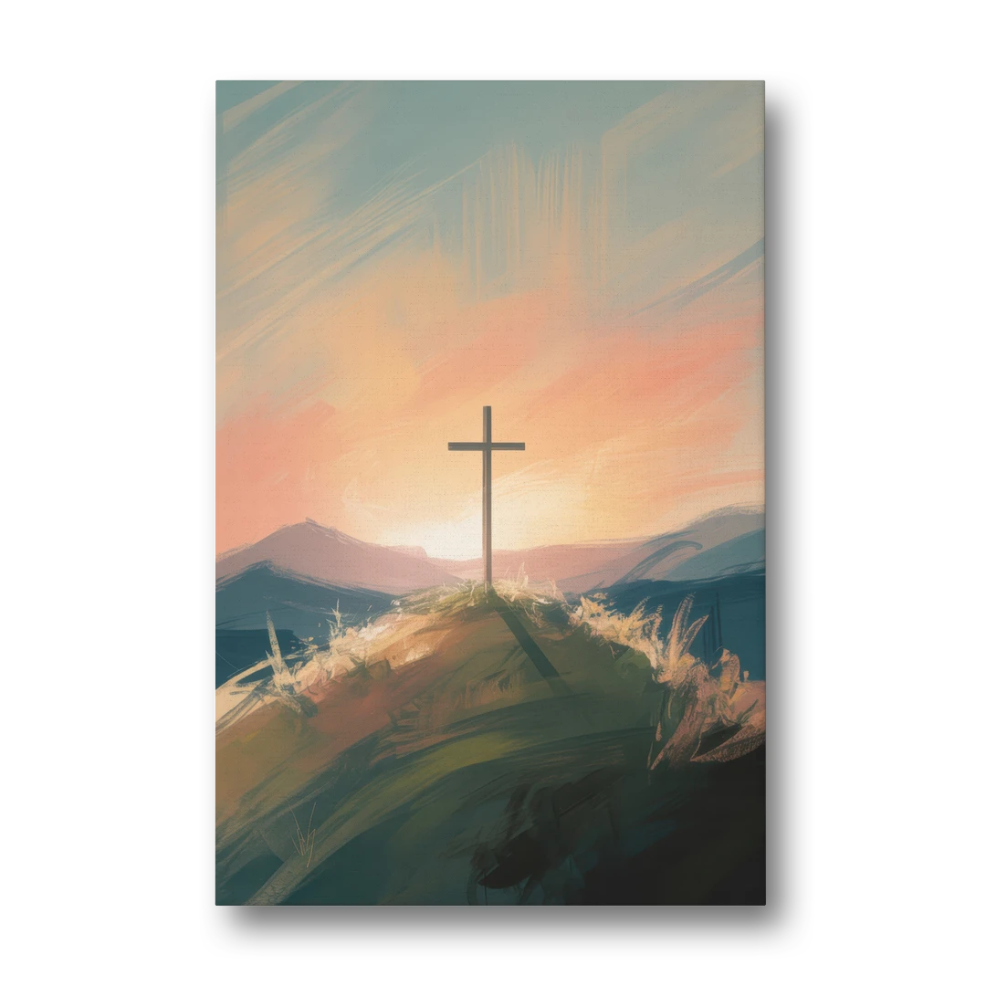 Minimalist Christian Cross on Hill - Canvas Wall Art - Front