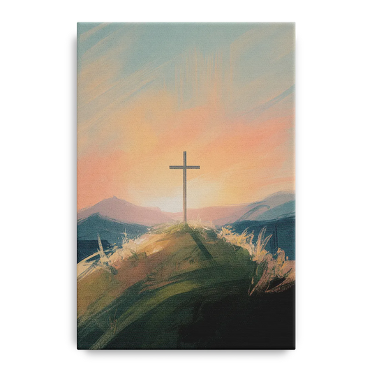 Minimalist Christian Cross on Hill - Canvas Wall Art