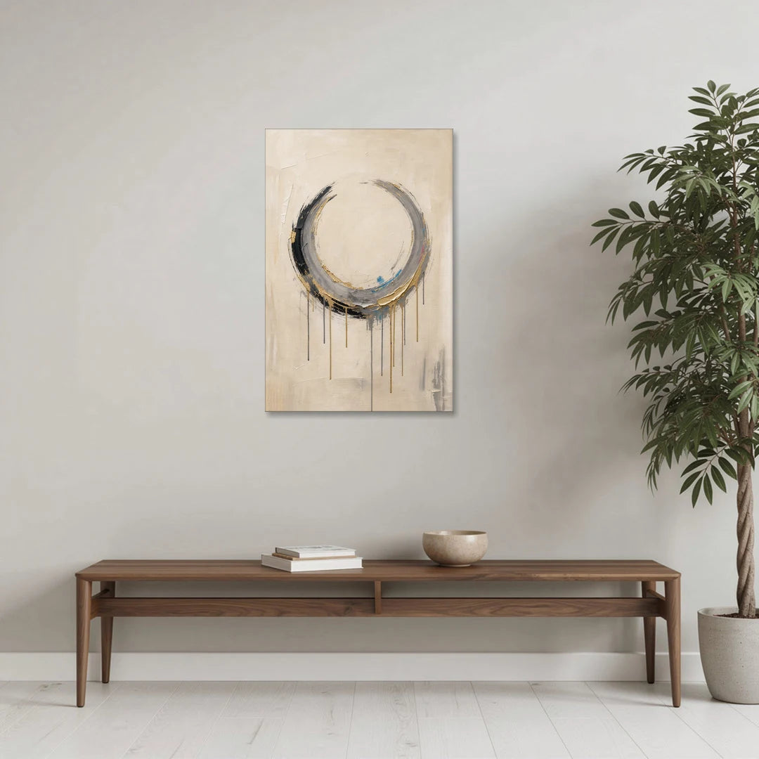 Minimalist Textured Gilded Enso Circle - Canvas Wall Art - Coffee Table - 24x36