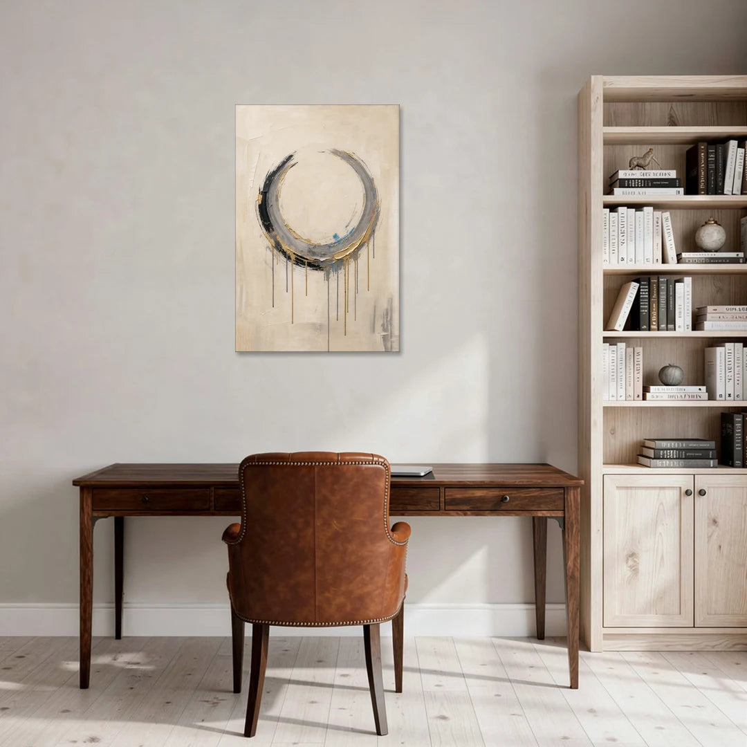 Minimalist Textured Gilded Enso Circle - Canvas Wall Art - Office - 24x36
