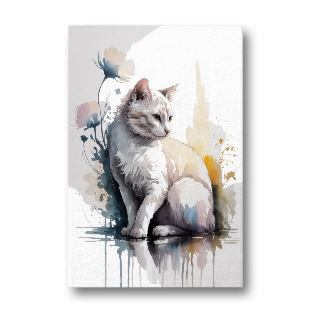 Minimalist White Cat - Canvas Wall Art - Front