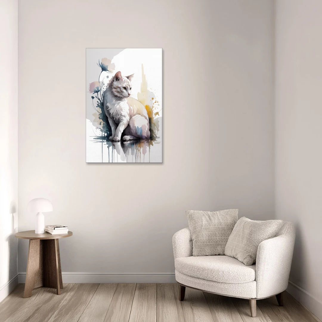 Minimalist White Cat - Canvas Wall Art - Sofa - 24x36