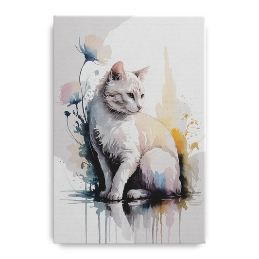 Minimalist White Cat - Canvas Wall Art