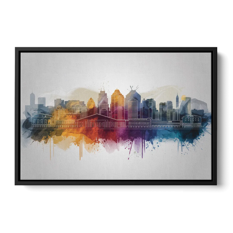 Minneapolis Downtown Cityscape Front - Black Canvas Wall Art