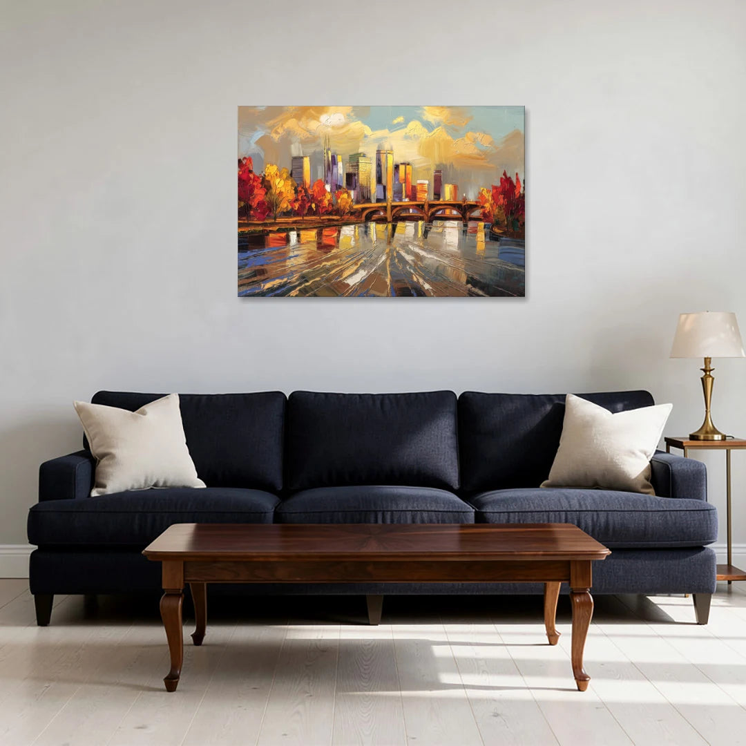 Minneapolis Mississippi River View - Canvas Wall Art - Sofa - 36x24