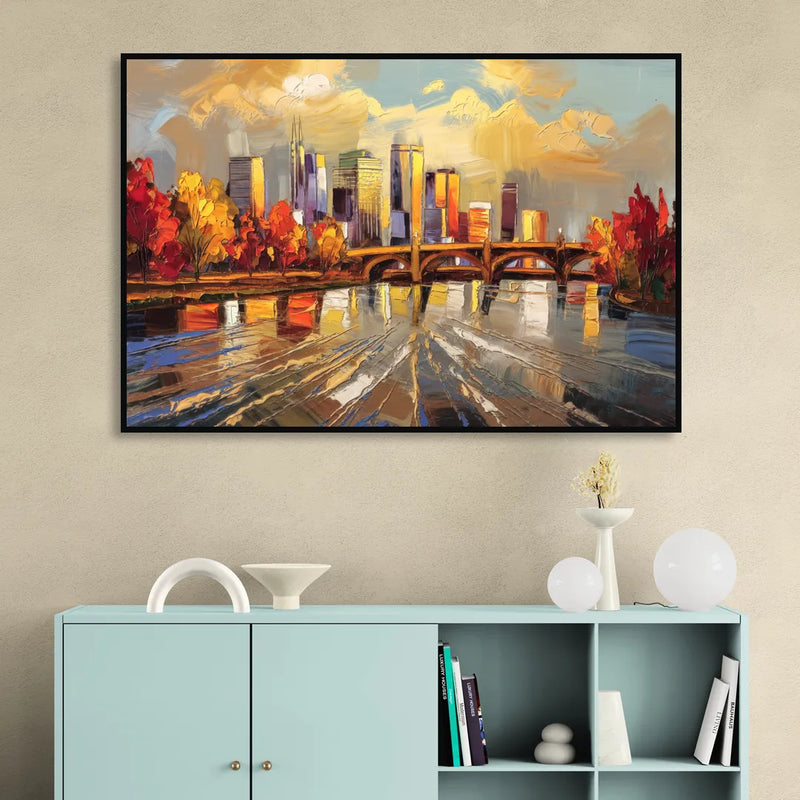 Minneapolis Mississippi River View Sitting Room - Black Canvas Wall Art