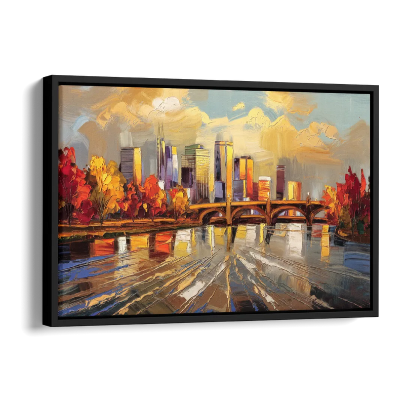 Minneapolis Mississippi River View Side - Black Canvas Wall Art